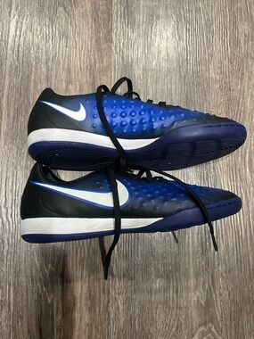 Nike Men's Blue and Black Turf Soccer Shoes with White Swoosh